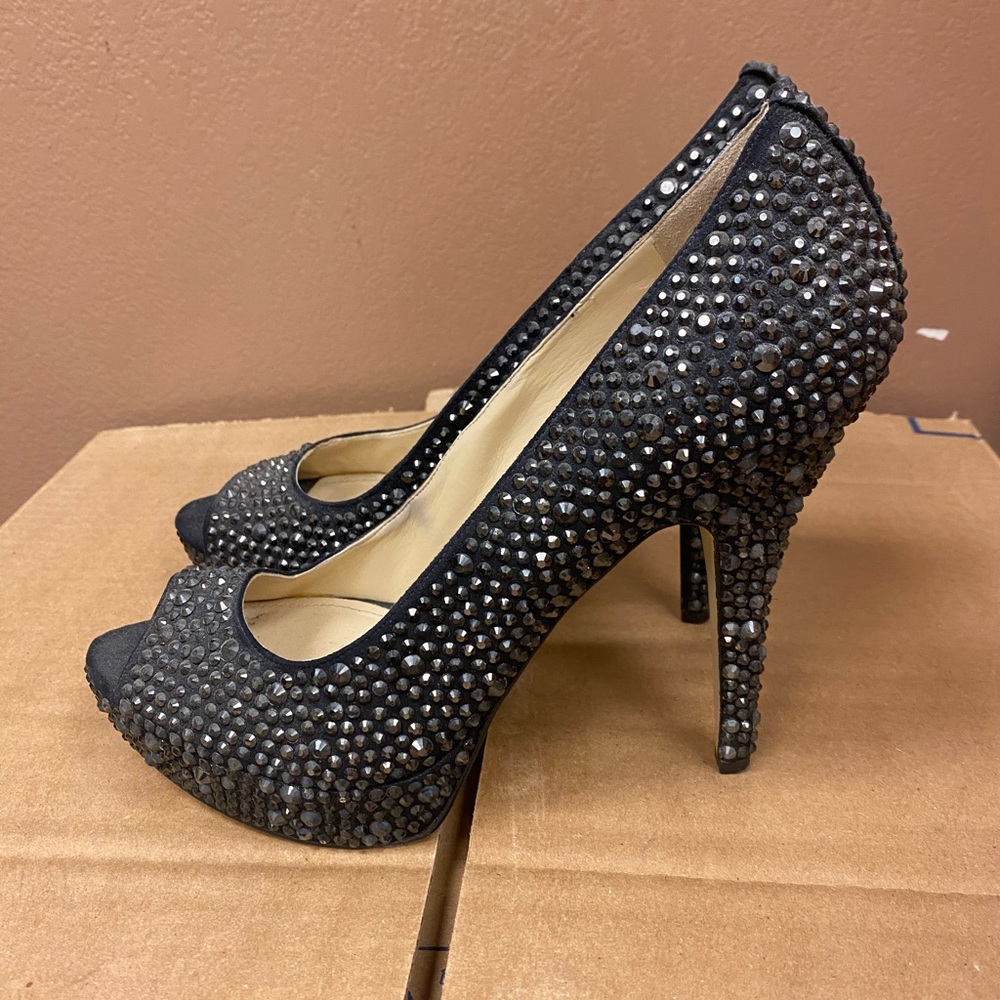 Dark rhinestone stud heels